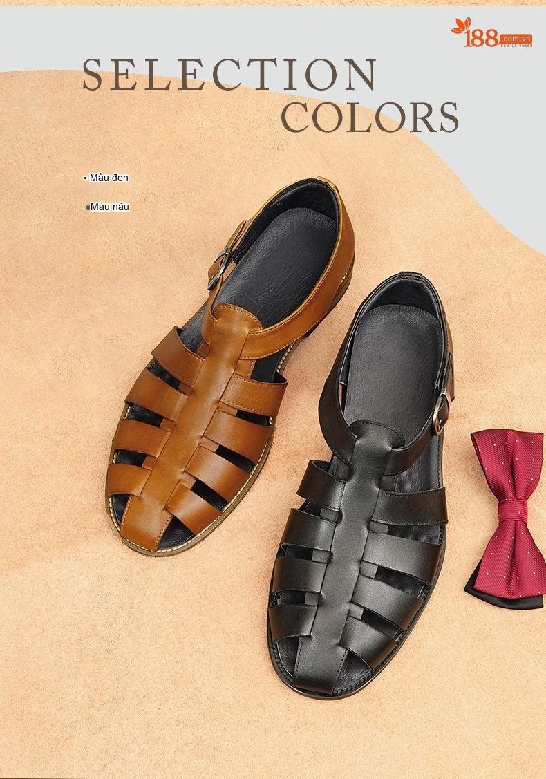 Sandal Rọ Nam Da Bò Quai Khóa Chiều Cao Đế Khoảng 2cm Màu Nâu, Đen chi tiết 2