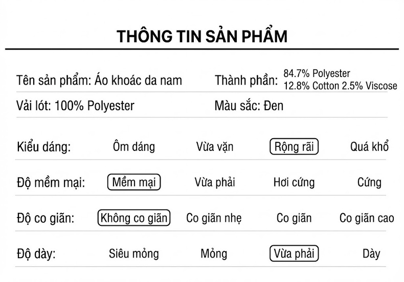 Áo Khoác Da PU Nam Dáng Motor Biker Có Mũ Trùm Đầu Có Thể Tháo Rời Màu Đen chi tiết 2