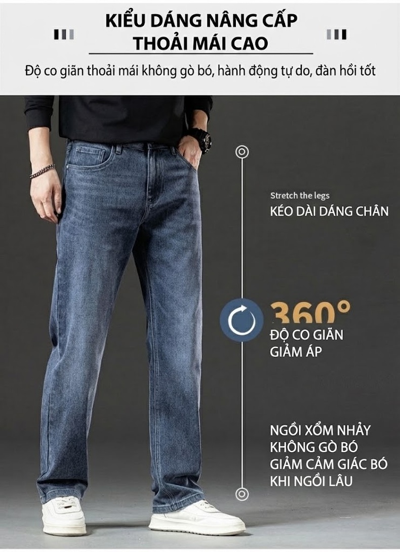 Quần Jean Nam Ống Đứng Lót Lông Dày Dặn Màu Đen, Xanh chi tiết 8
