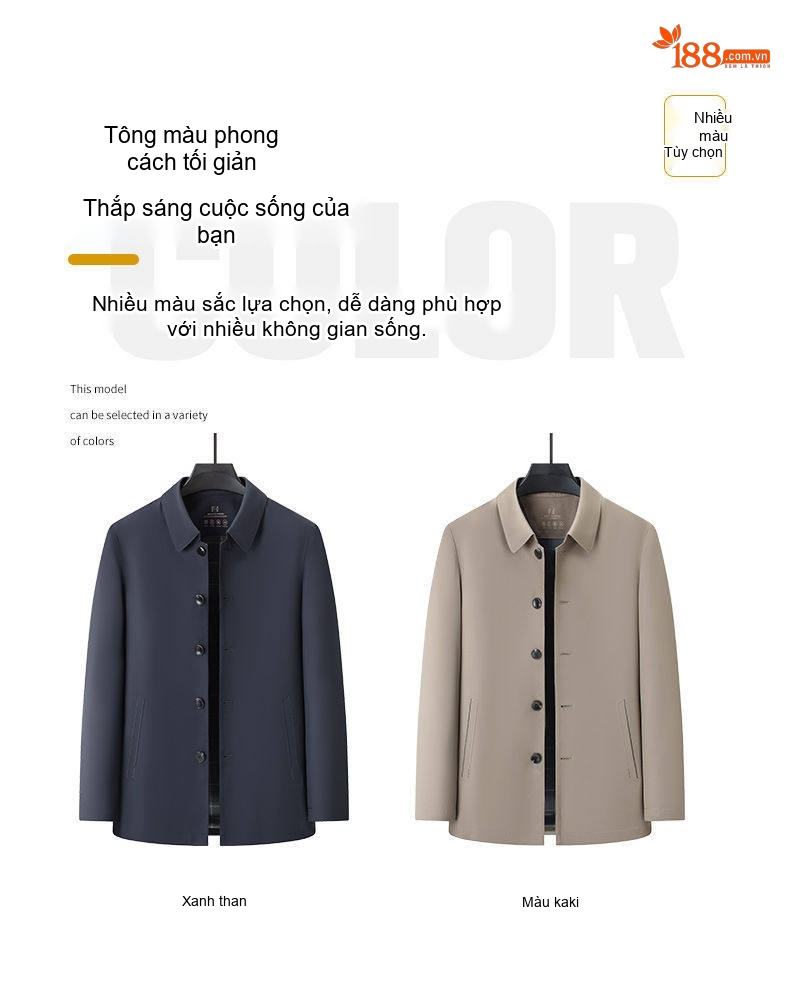 Áo Khoác Nam Cổ Bẻ Nút Bấm Phong Cách Công Sở Màu Xanh Navy, Kem chi tiết 6