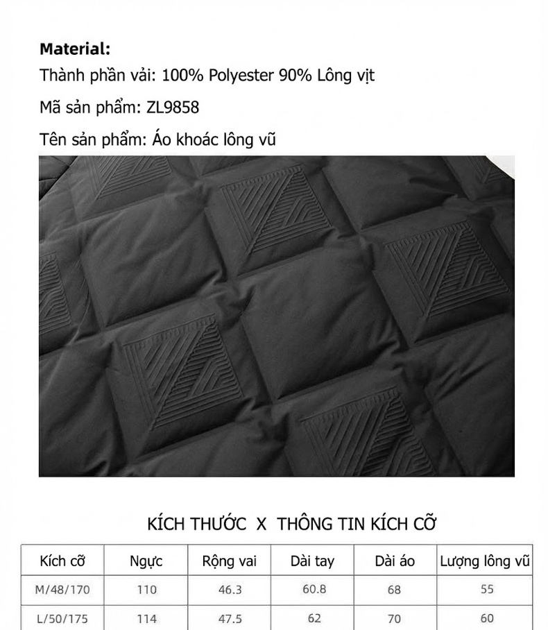 Áo Khoác Phao Nam 90% Lông Vũ Áo Sơ Mi Cổ Bẻ Dáng Ôm Màu Nâu, Đen chi tiết 1