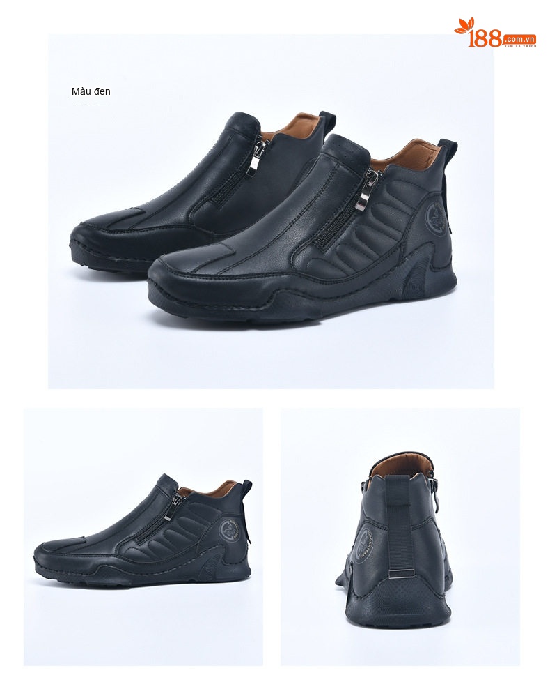 Giày Boot Nam Cổ Cao Khóa Kéo Bên Chiều Cao Đế Khoảng 3cm Màu Đen, Xanh Dương, Nâu chi tiết 25