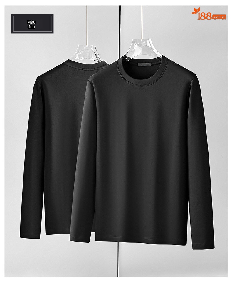 Áo Thun Dài Tay Nam Cotton Lụa Xử Lý Amoniac Màu Trắng, Kem, Nâu, Đen chi tiết 20