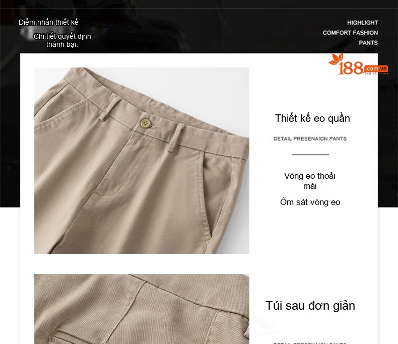 Quần Dài Nam Cotton Ống Suông Rộng Thoải Mái Lưng Cao Màu Đen, Xám, Be chi tiết 5