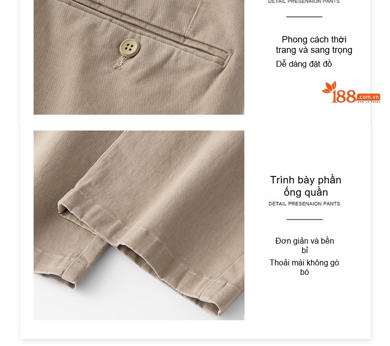 Quần Dài Nam Cotton Ống Suông Rộng Thoải Mái Lưng Cao Màu Đen, Xám, Be chi tiết 6