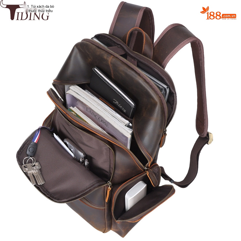 Balo Da Thật Crazy Horse Vintage Đựng Laptop 15.6 Inch Dung Tích Lớn Màu Nâu