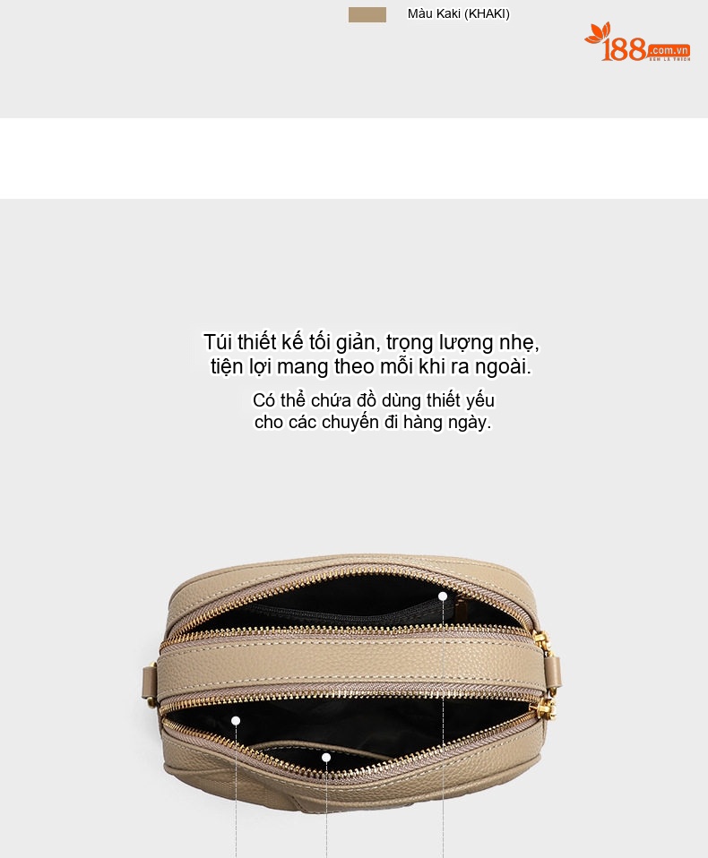 Túi Đeo Chéo Nữ Da Thật Mini Phom Vuông Màu Be chi tiết 7