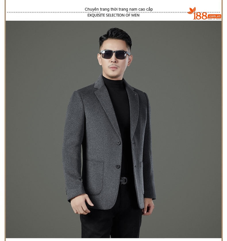 Áo Khoác Blazer Nam Hai Mặt Lông Cừu Áo Phao Lót Lông Vũ Có Thể Tháo Rời Màu Đen, Nâu, Xám chi tiết 8