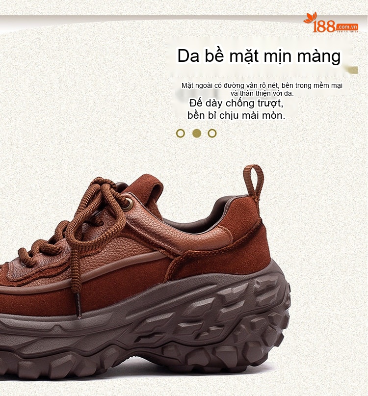 Giày Thể Thao Nữ Da Bò Mũi Tròn Chiều Cao Đế Khoảng 4cm Màu Đen, Nâu chi tiết 2