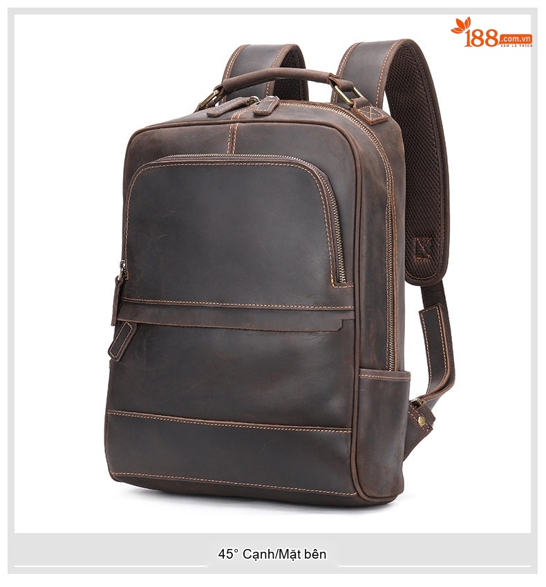 Balo Da Bò Sáp Crazy Horse Đựng Laptop Du Lịch Phong Cách Âu Mỹ Màu Nâu chi tiết 19