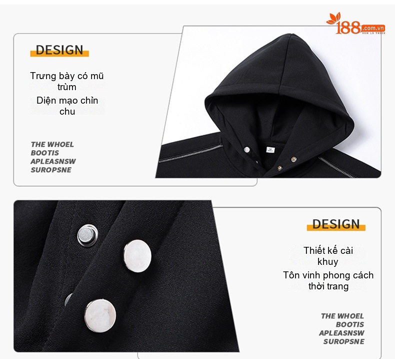 Áo Hoodie Nam Dáng Rộng Tay Dài Có Mũ Trùm Đầu Phong Cách Casual Màu Đen, Xám, Nâu chi tiết 6