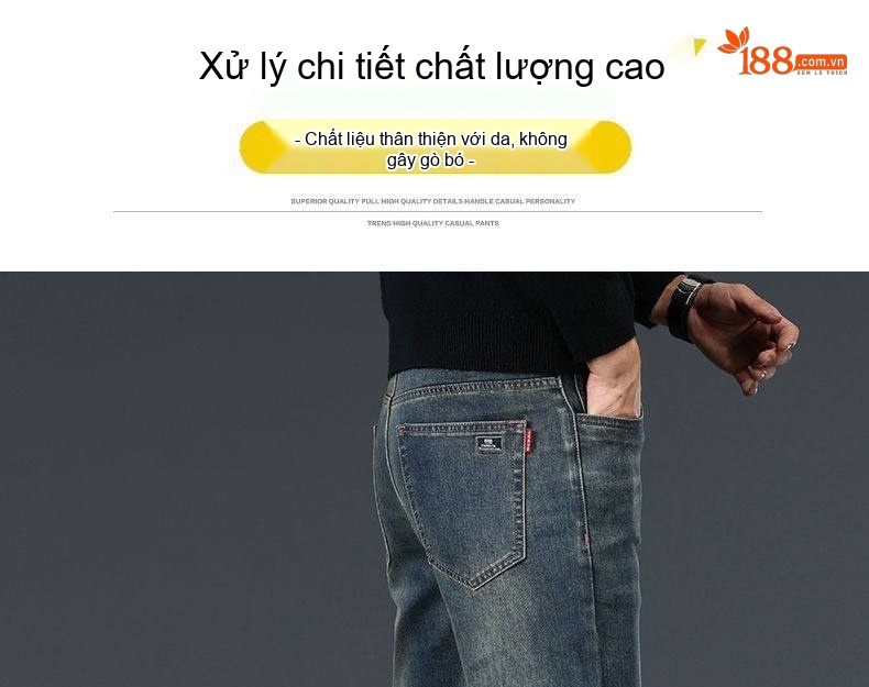 Quần Jean Nam Ống Đứng Co Giãn Thoải Mái Dáng Suông Màu Xanh Denim chi tiết 3