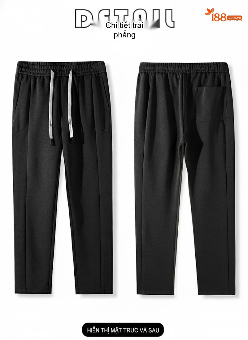 Quần Dài Nam Cotton Dáng Suông Ống Rộng Lưng Thun Có Dây Rút Màu Đen, Xám, Xanh Navy chi tiết 22