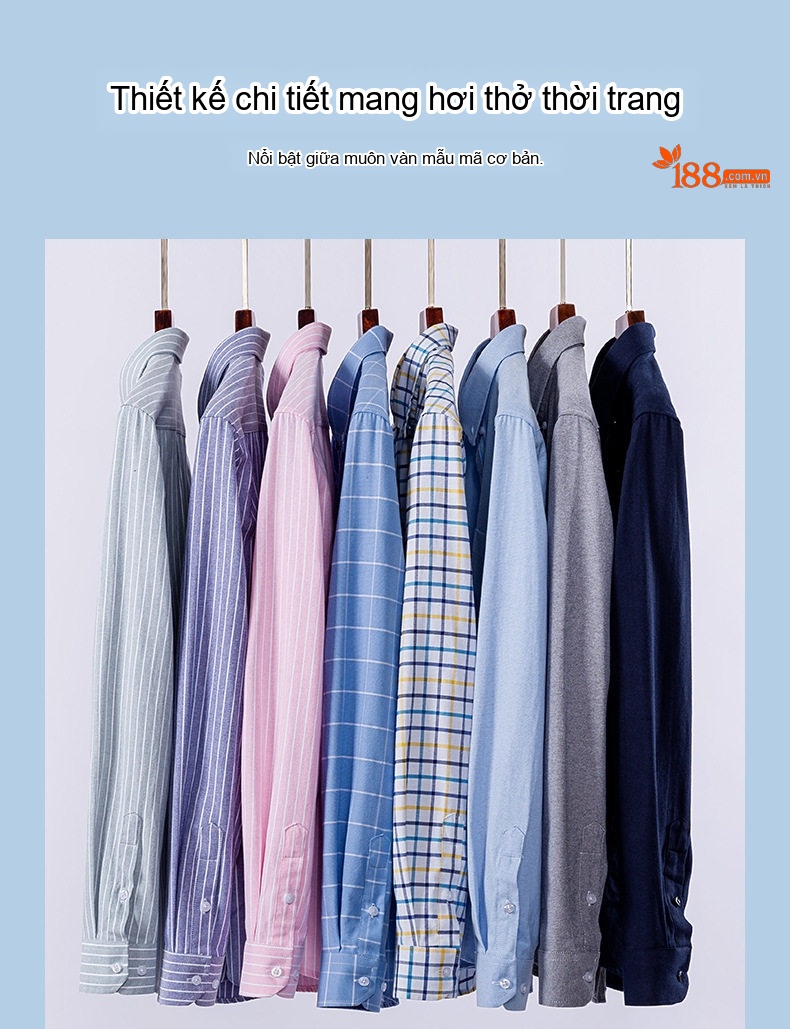 Áo Sơ Mi Nam Tay Dài Oxford Cotton Thoáng Khí Họa Tiết Kẻ Sọc Lớn Màu Xanh Dương, Đen, Trắng, Xám... chi tiết 15