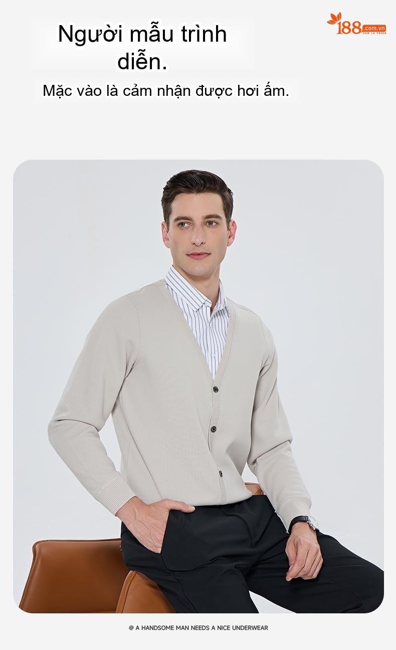 Áo Cardigan Nam Dệt Kim Lót Lông Giữ Ấm Kháng Khuẩn Màu Đen, Trắng, Xám, Xanh Navy... chi tiết 19
