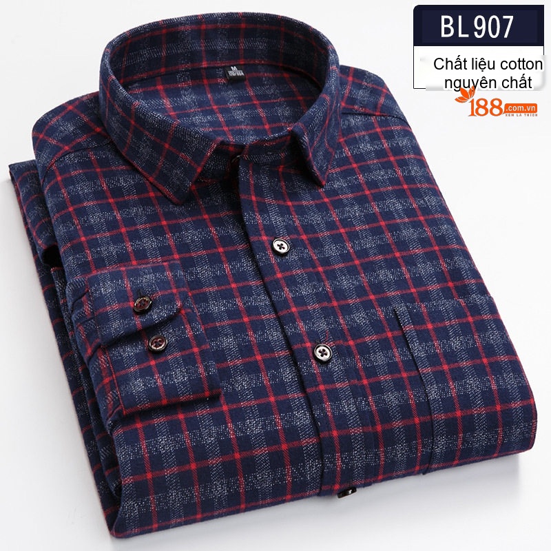 Áo Sơ Mi Nam Cotton Dài Tay Kẻ Caro Thời Trang Công Sở Thoải Mái Màu Đỏ, Xanh, Xám, Be...