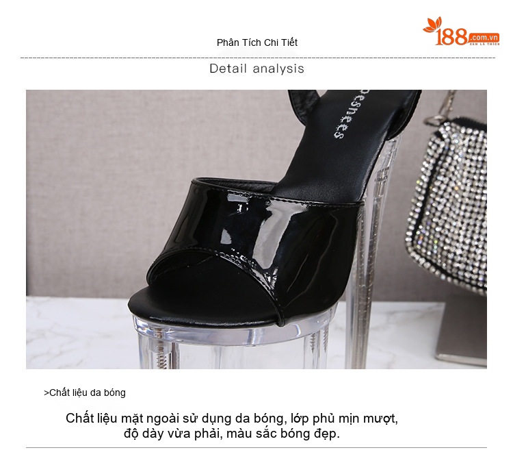 Giày Sandal Cao Gót Nữ Quai Mảnh Gót Trong Suốt Phát Sáng Gót Cao 26cm Màu Trắng, Đen, Đỏ, Bạc... chi tiết 4