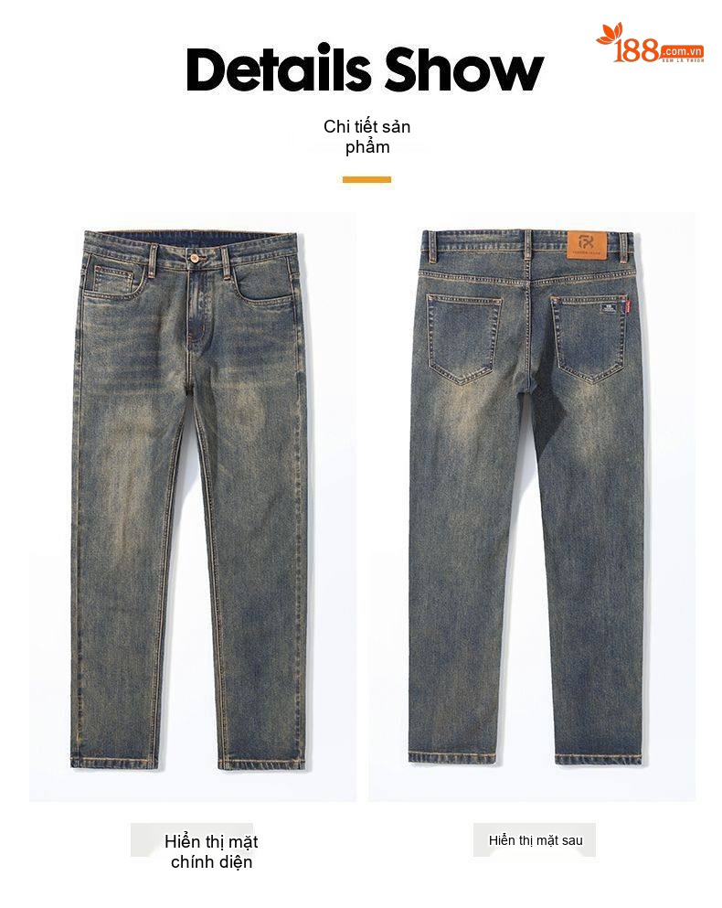 Quần Jean Nam Ống Đứng Co Giãn Thoải Mái Dáng Suông Màu Xanh Denim chi tiết 34