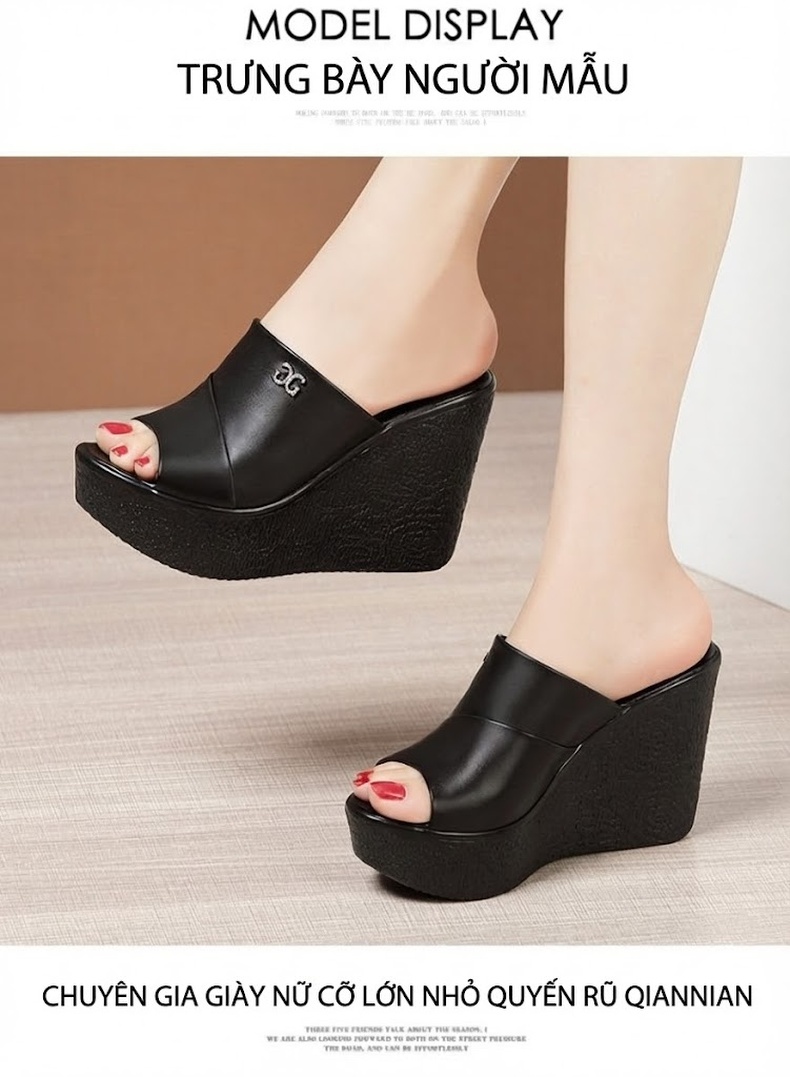 Dép Xuồng Nữ Hở Mũi Da Bóng Chiều Cao Đế 11cm Màu Đen, Đỏ, Trắng, Vàng... chi tiết 11