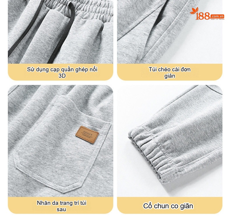 Quần Jogger Nam Ống Bo Chun Thu Đông Dáng Rộng Phong Cách Hàn Quốc Màu Đen, Xám, Xanh Navy chi tiết 9