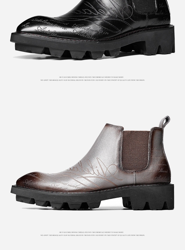 Boot Chelsea Nam Da Bò Mũi Nhọn Khắc Hoa Chiều Cao Đế Khoảng 4cm Màu Đen, Nâu chi tiết 11
