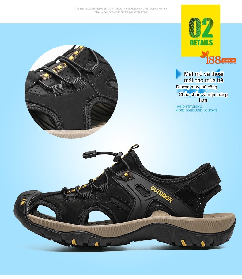 Sandal Nam Da Thật Quai Hậu Chống Va Đập Chiều Cao Đế Khoảng 3cm Màu Đen, Nâu chi tiết 3