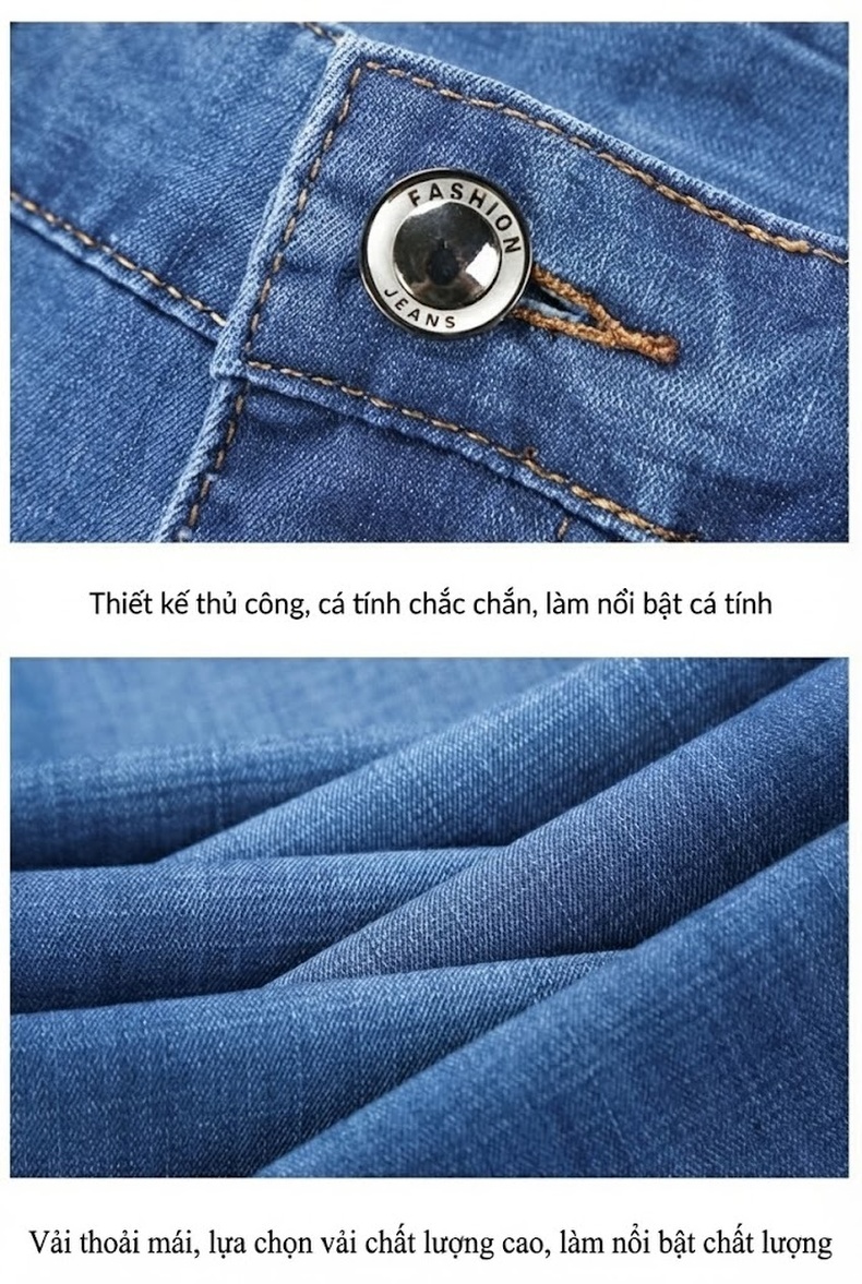 Quần Jeans Dài Nam Ống Đứng Co Giãn Nhẹ Thoáng Khí Màu Xanh Dương, Xám Đen chi tiết 15