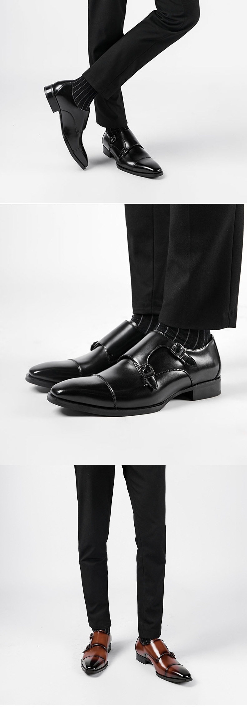 Giày Monkstrap Khóa Cài Nam Da Bóng Chiều Cao Đế Khoảng 3cm Màu Đen, Nâu chi tiết 11
