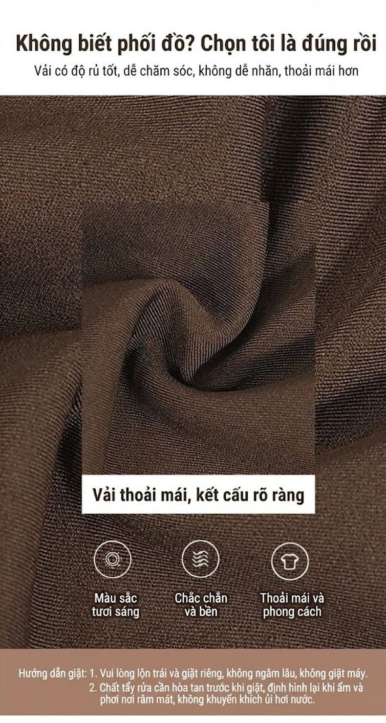 Váy Liền Thân Nữ Tiểu Thư Tay Dài Thiết Kế Giả Hai Lớp Thanh Lịch Màu Đen, Nâu, Xám chi tiết 10