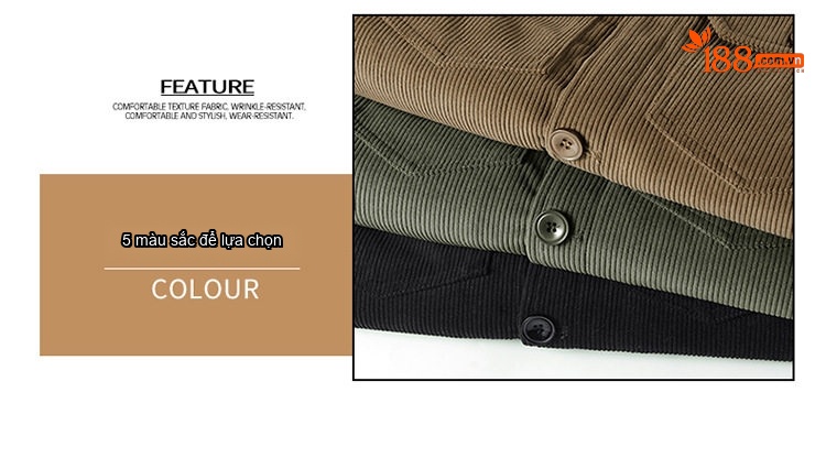 Áo Khoác Cotton Lông Cừu Nam Dáng Rộng Có Cổ Màu Nâu, Xanh Rêu, Đen chi tiết 9