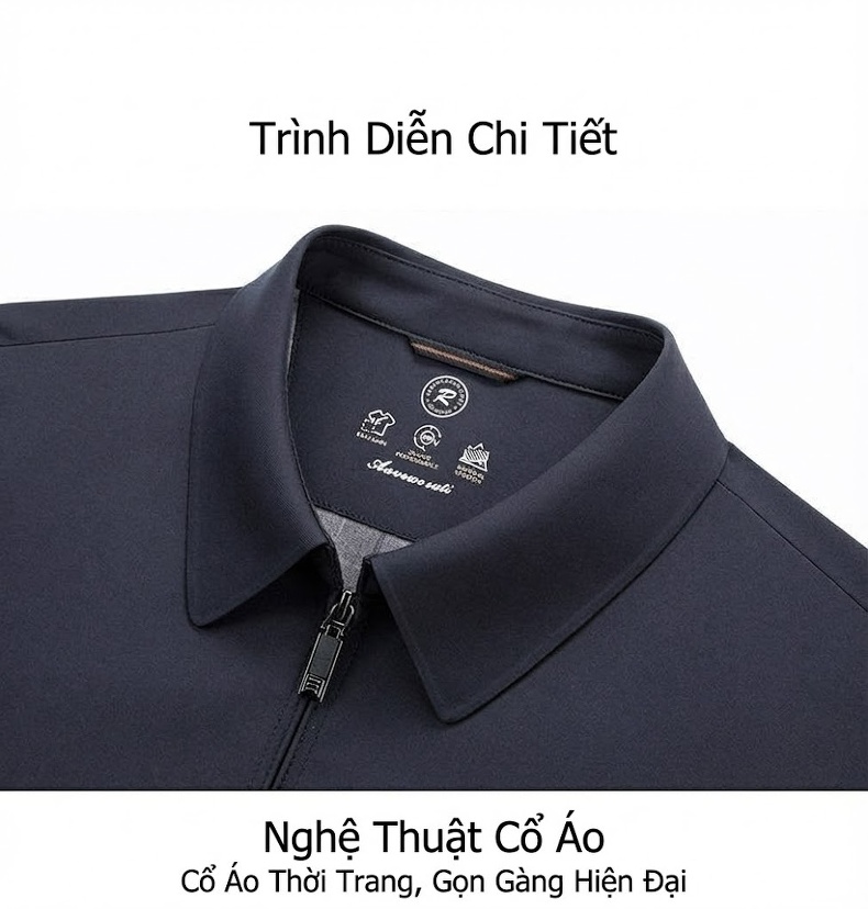 Áo Khoác Nam Dáng Suông Cổ Bẻ Khóa Kéo Phong Cách Doanh Nhân Màu Xanh Navy, Be chi tiết 21