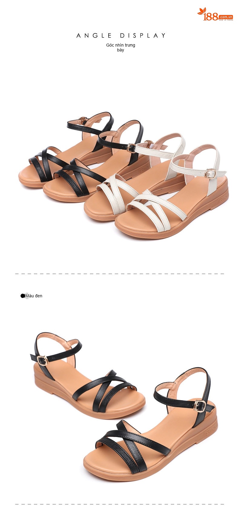 Dép Sandal Nữ Quai Chéo Đế Xuồng Da Mềm Chống Trượt Đế Cao 4cm - 5cm Màu Đen, Trắng chi tiết 10