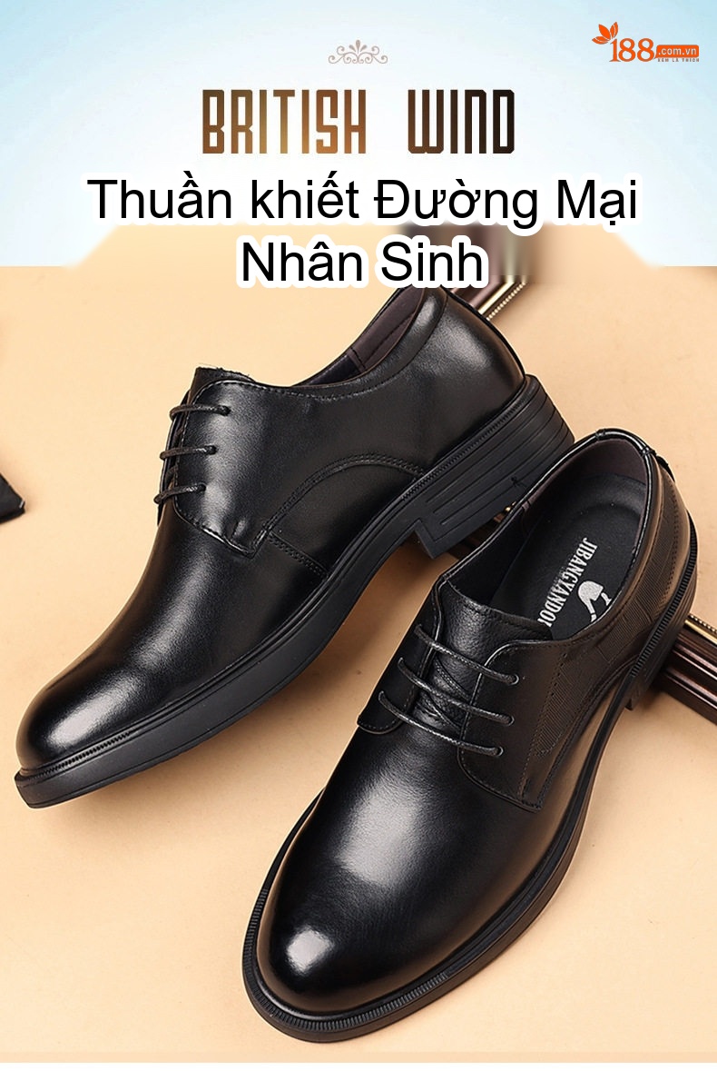 Giày Tây Buộc Dây Nam Da Bò Chiều Cao Đế Khoảng 3cm Màu Nâu, Đen chi tiết 4