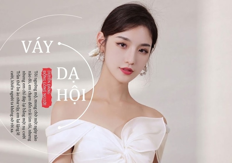 Váy Cưới Nữ Phong Cách Pháp, Hở Vai, Thích Hợp Chụp Ảnh Cưới, Tiệc Tối Màu Trắng chi tiết 1
