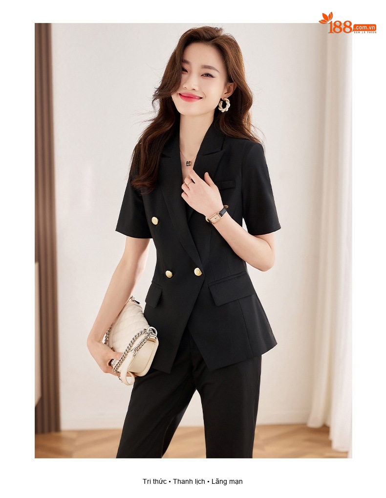 Bộ Vest Công Sở Nữ Tay Ngắn Màu Xám, Đen, Xanh Than (Kèm Quần/Chân Váy) chi tiết 18