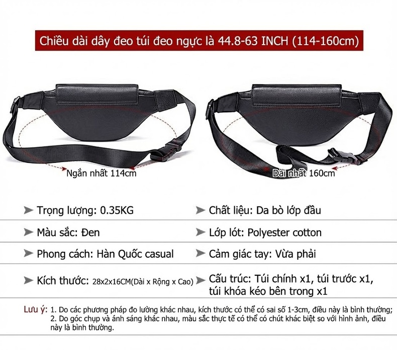 Túi Đeo Ngực Nam Da Thật Khóa Nam Châm Phong Cách Thời Trang Màu Đen chi tiết 11