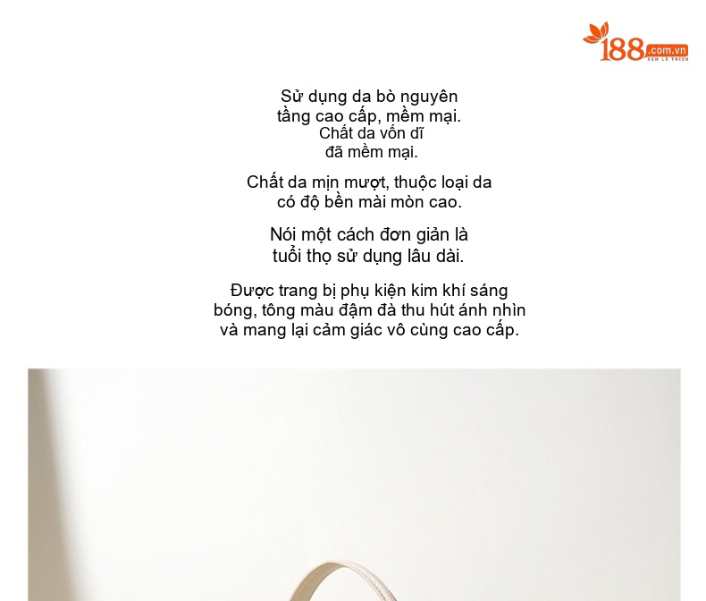 Túi Đeo Vai Nữ Da Thật Thiết Kế Tối Giản Màu Trắng Kem, Vàng Nhạt chi tiết 2