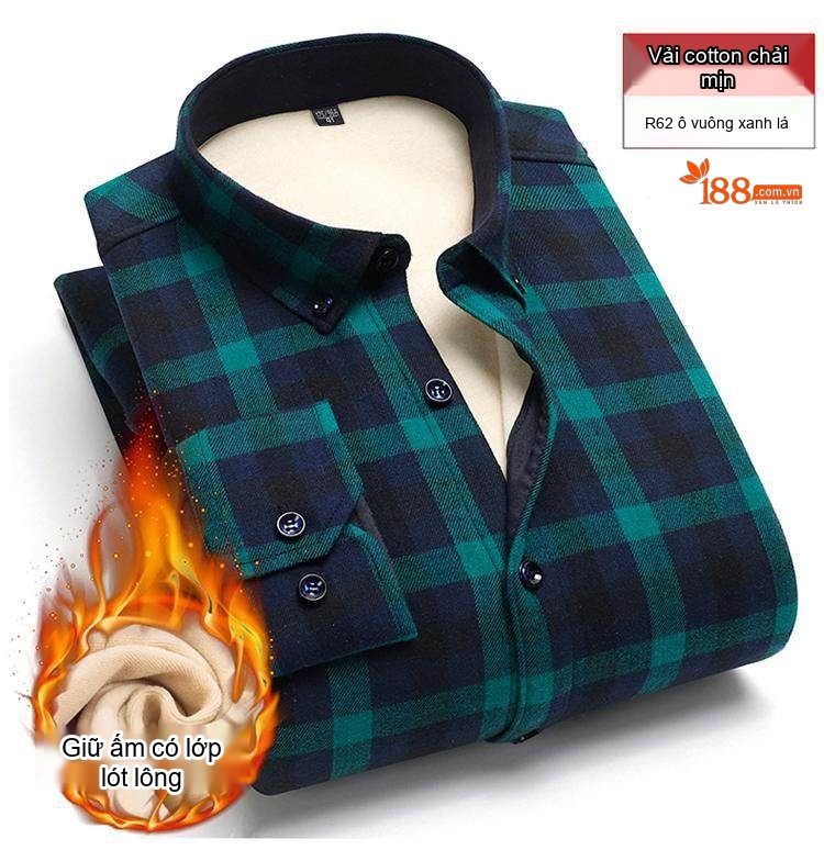 Áo Sơ Mi Nam Cotton Dài Tay Lót Lông Cổ Điển Chống Nhăn Màu Xanh Navy, Xám, Đỏ, Xanh Lá... chi tiết 13