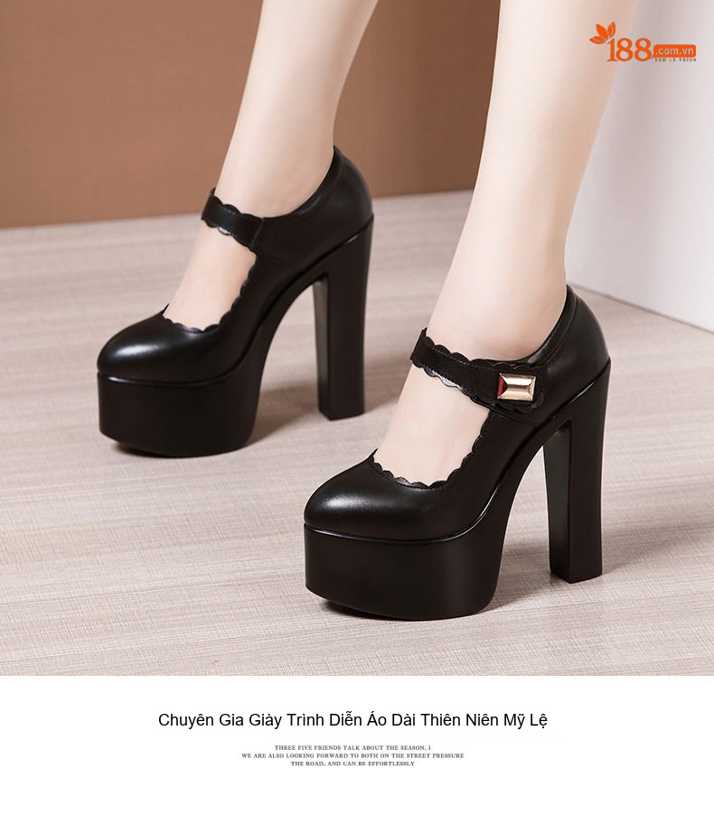 Giày Cao Gót Nữ Đế Xuồng 15cm Quai Ngang Mũi Nhọn Phong Cách Vintage Màu Đen, Bạc, Trắng, Đỏ... chi tiết 10
