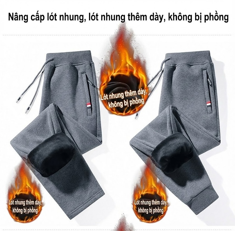 Quần dài nam ống bo dáng rộng lót lông thể thao thu đông chi tiết 13