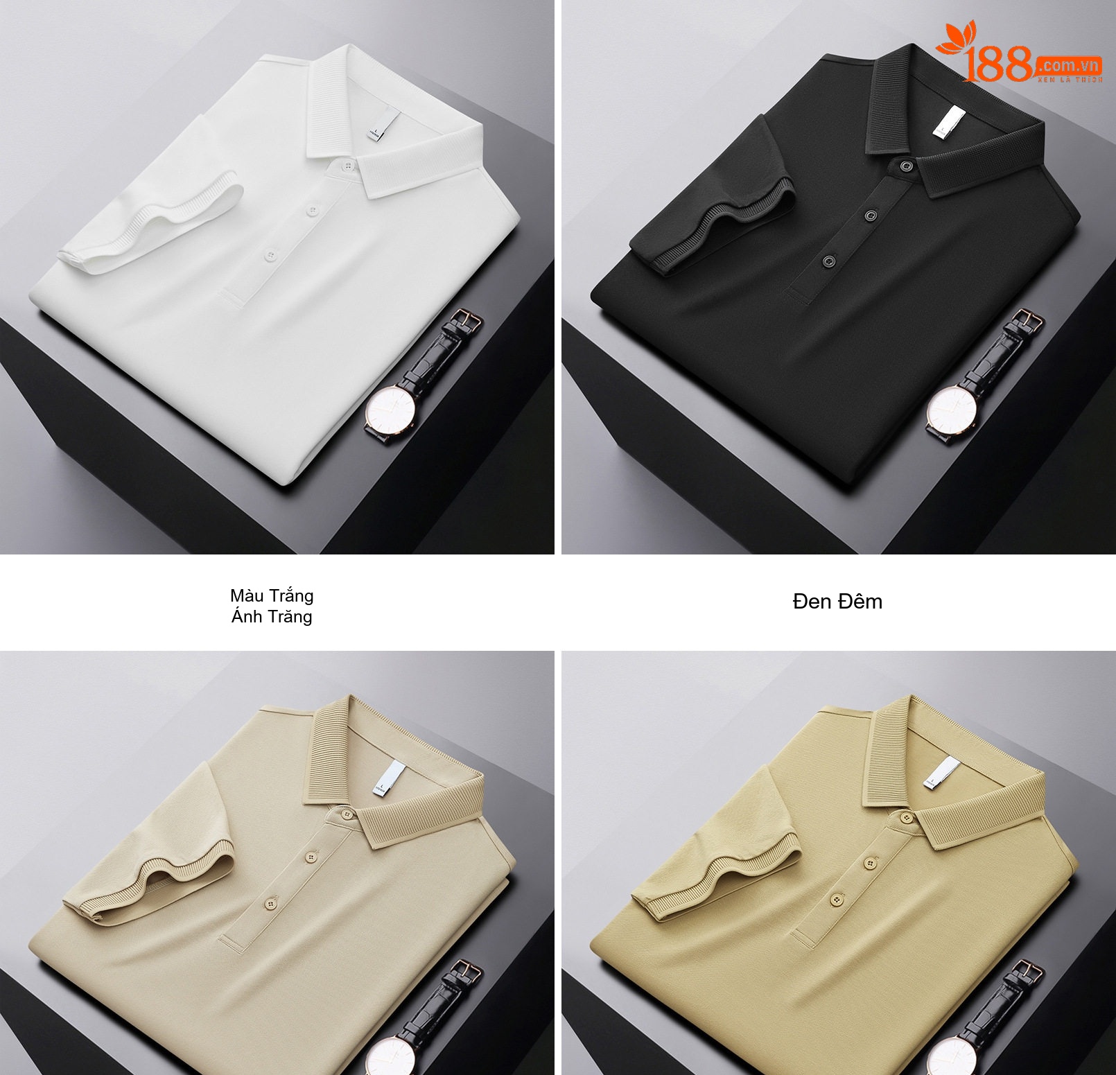 Áo Polo Nam Tơ Tằm Cotton Thoáng Khí Màu Xám, Kem, Xanh Lá, Đen... chi tiết 10