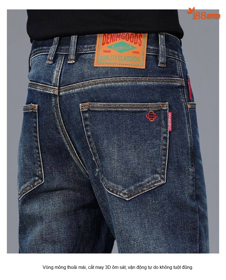 Quần Jeans Nam Ống Đứng Cao Cấp Dáng Ôm Vừa Vặn Màu Xanh Denim chi tiết 9