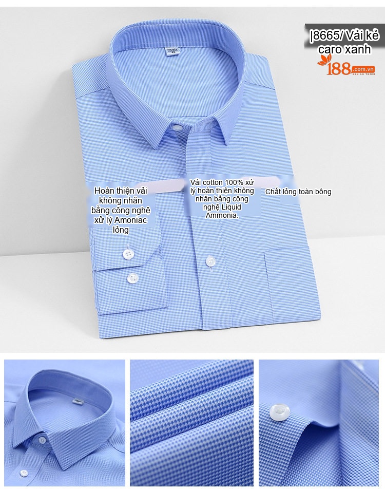 Áo Sơ Mi Dài Tay Nam Cotton Cao Cấp Chống Nhăn Màu Trắng, Xanh Dương, Đen, Đỏ... chi tiết 23