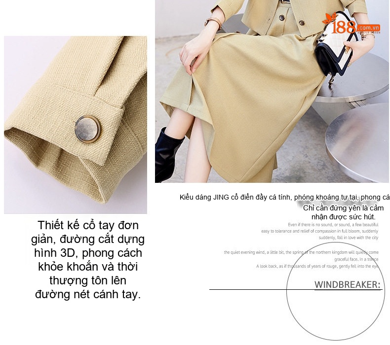 Set Áo Khoác Chân Váy Nữ Thu Đông Phong Cách Tiểu Thư Thanh Lịch Màu Nâu, Be chi tiết 8