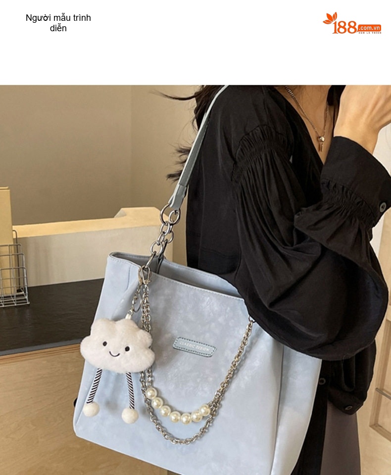 Túi Tote Nữ Da Mờ Đeo Vai Công Sở Sức Chứa Lớn Màu Xanh Lam chi tiết 6