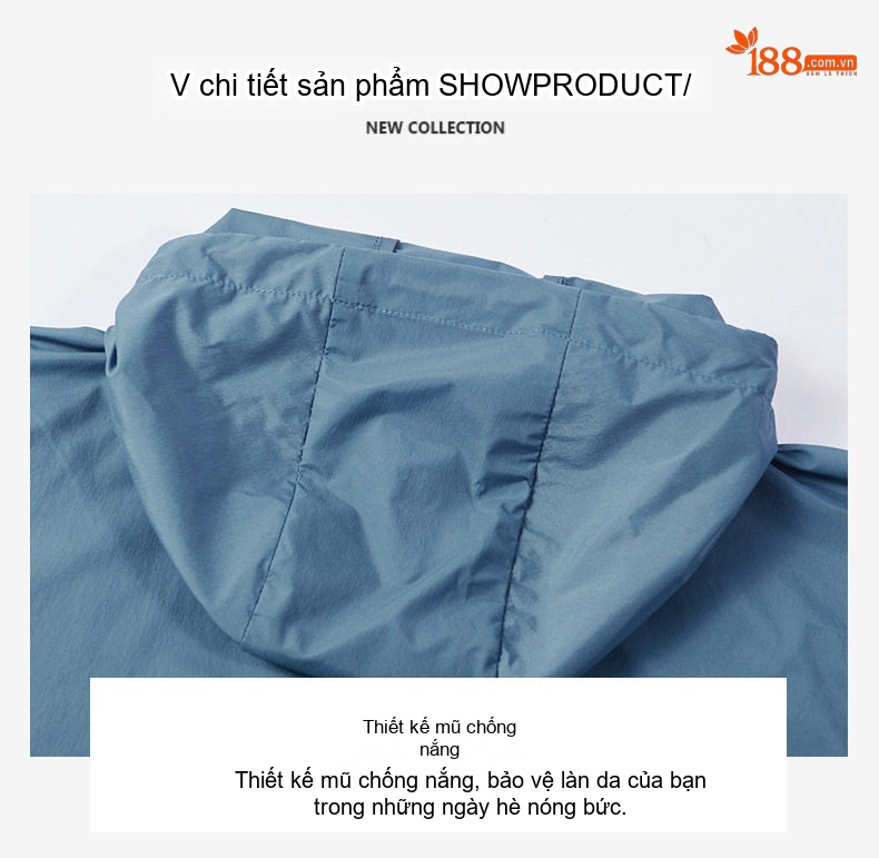 Áo Khoác Chống Nắng Nam Mỏng Nhẹ Có Mũ Trùm Đầu Phong Cách Thể Thao Màu Xanh Dương, Trắng, Xanh Navy, Xám... chi tiết 17