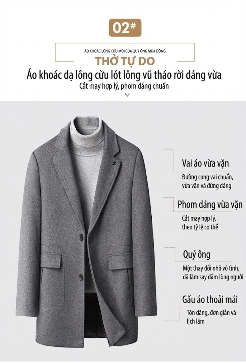 Áo Khoác Dạ Nam Lót Lông Vũ Tháo Rời Dáng Ôm Vừa Màu Xám, Nâu, Đen chi tiết 26