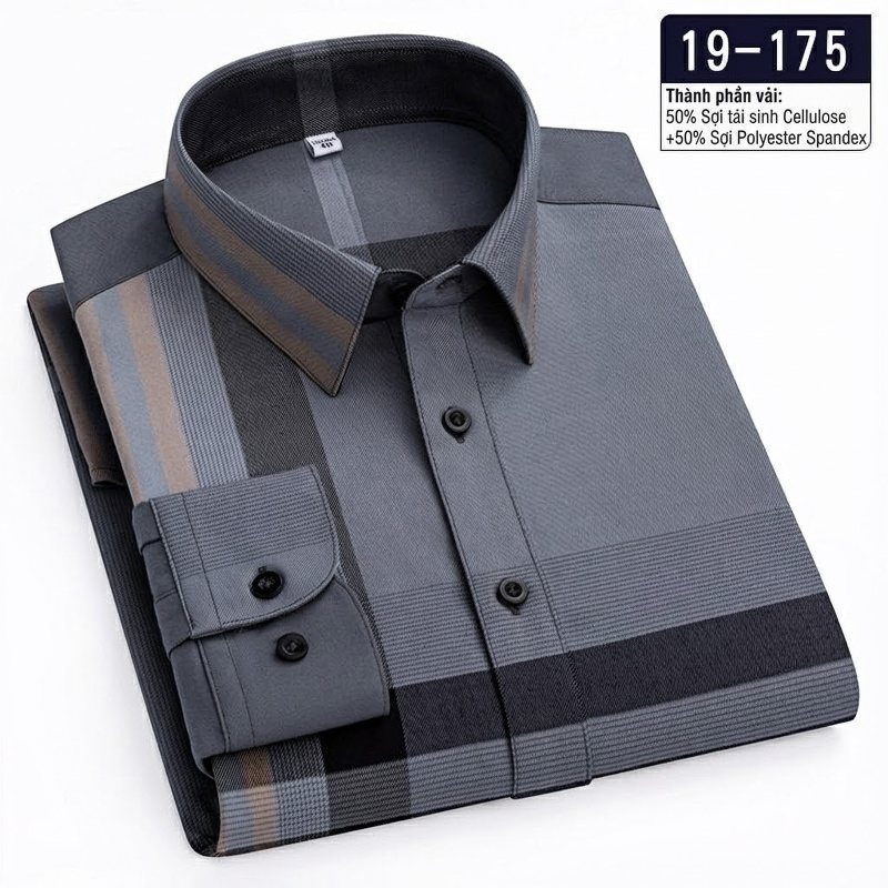 Áo Sơ Mi Dài Tay Nam Sợi Tre Họa Tiết Kẻ Caro Màu Xám, Nâu, Đen, Xanh Navy...
