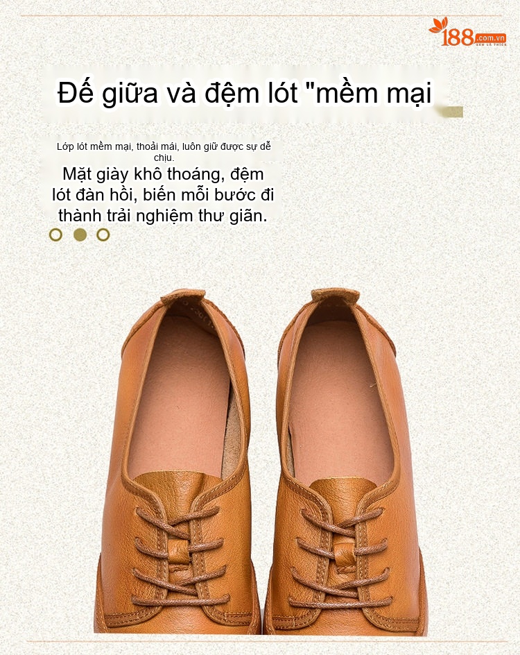 Giày Búp Bê Nữ Da Bò Mũi Nhọn Buộc Dây Chiều Cao Đế Khoảng 1cm Màu Nâu, Vàng chi tiết 7