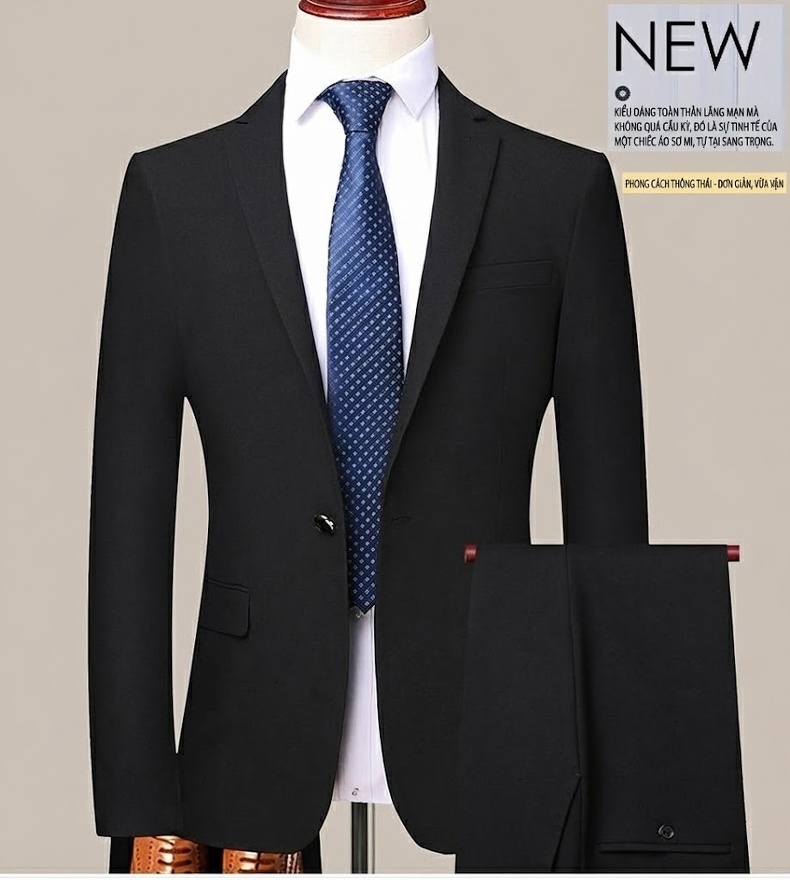 Bộ Vest Nam Wool Cao Cấp Công Sở Chống Nhăn Màu Đen chi tiết 1